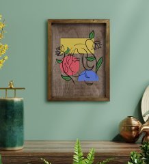 BK Home Woman Line Tasarımlı Doğal Masif Ahşap Çerçeveli Tablo 45x65cm-6