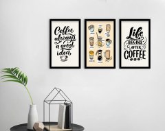 BK Home Coffee Tasarımlı Dekoratif 3’lü Ahşap Siyah Çerçeveli Tablo-8