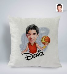 Kişiye Özel İsimli Erkek Basketbolcu Karikatürlü Kare Araç Koltuk Yastığı-1