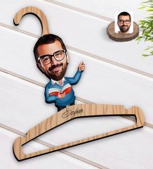 Kişiye Özel Erkek Öğretmen Karikatürlü Standart Boy Ahşap Elbise Askısı-2