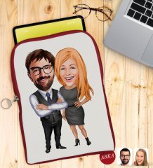 Kişiye Özel Sevgililer Karikatürlü Taşınabilir Koruyucu Tablet Kılıfı & Organizer Çanta - Kırmızı-100