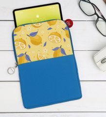 BK Gift Limon Tasarımlı Taşınabilir Koruyucu Tablet Kılıfı & Organizer Çanta - Mavi-1
