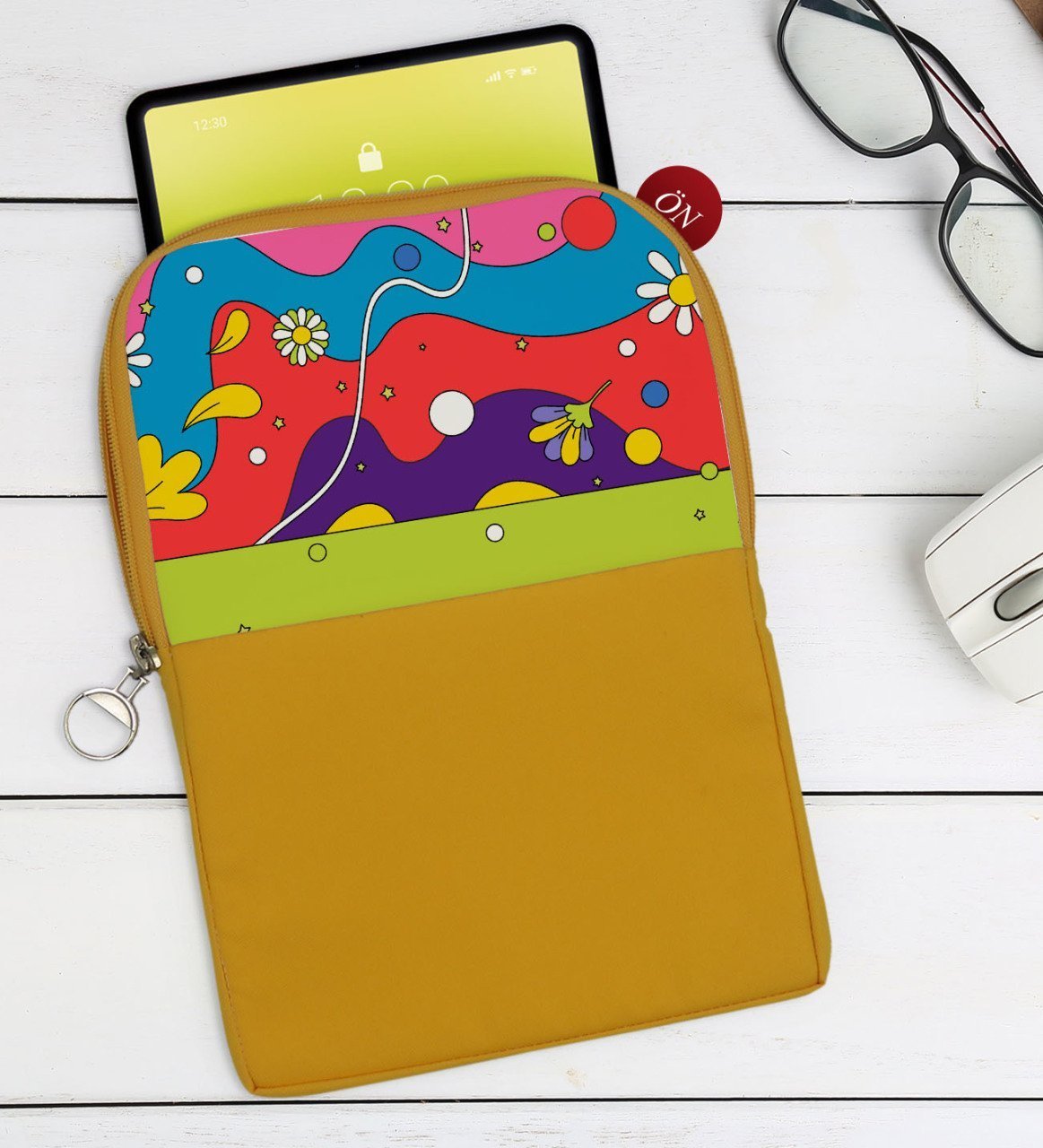 BK Gift Modern Art Tasarımlı Taşınabilir Koruyucu Tablet Kılıfı & Organizer Çanta - Sarı-2