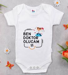 BK Kids Ben Doktor Olucam Tasarımlı Beyaz Bebek Body Zıbın-1