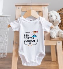 BK Kids Ben Doktor Olucam Tasarımlı Beyaz Bebek Body Zıbın-1