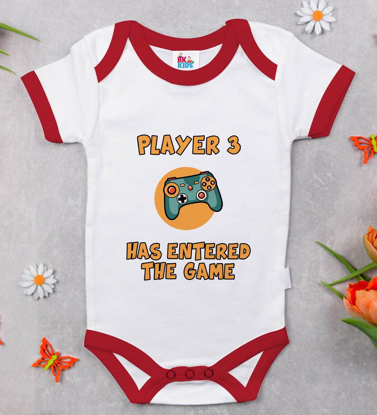 BK Kids Player 3 Tasarımlı Kırmızı Bebek Body Zıbın-1