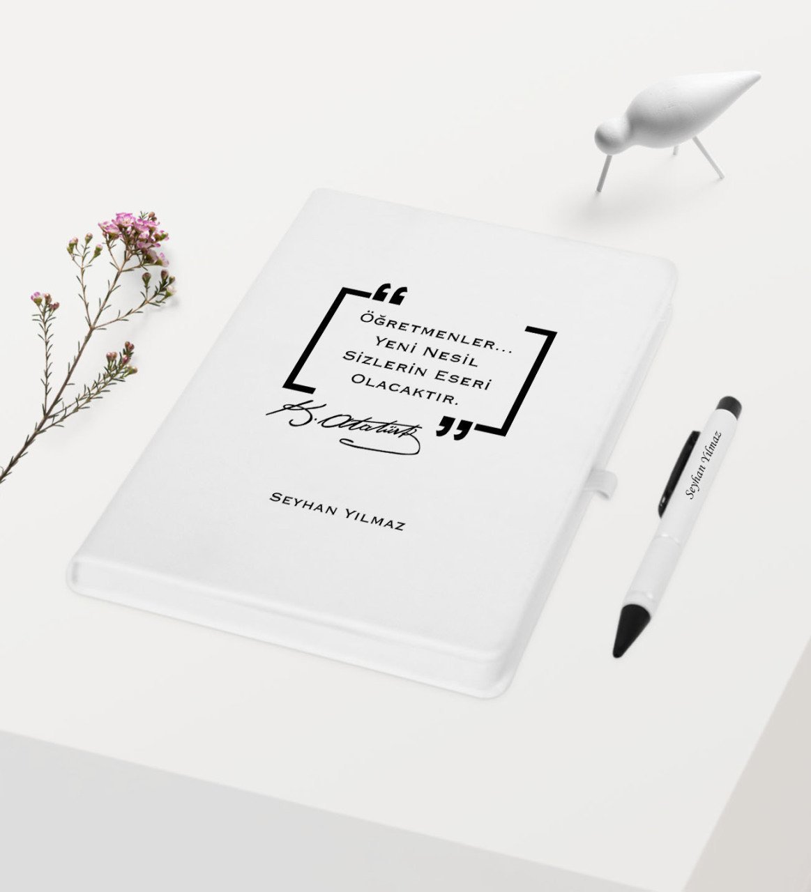 Kişiye Özel Atatürk Temalı Beyaz Defter Kalem Hediye Seti - 1