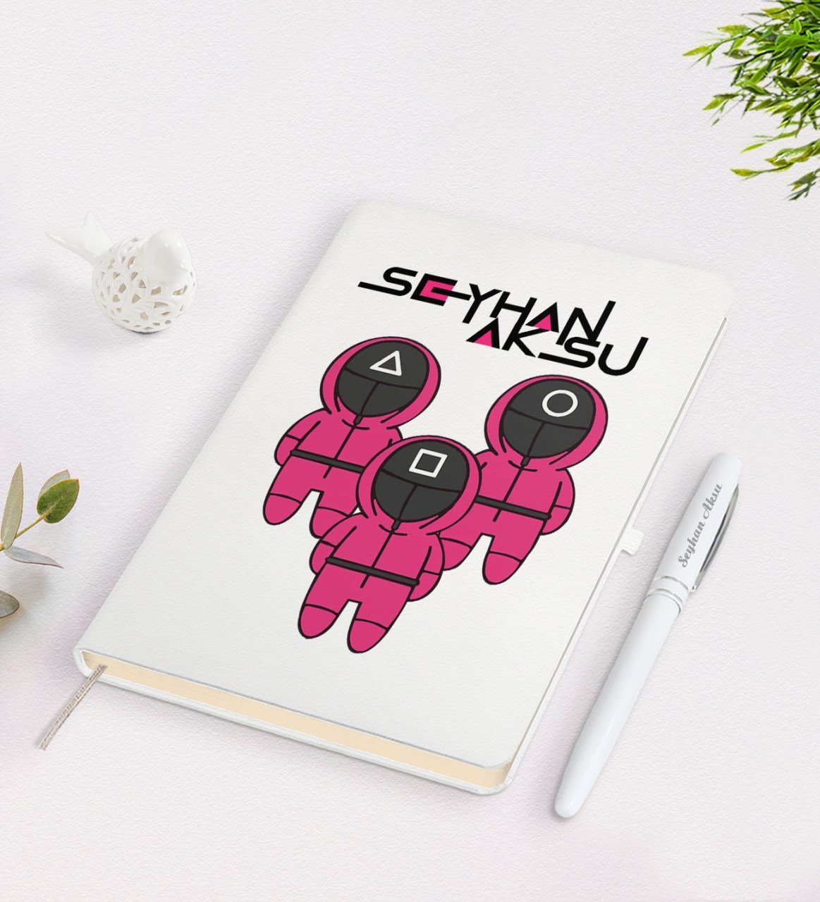 Kişiye Özel Squid Game Tasarımlı Beyaz Defter ve Kalem Seti-10