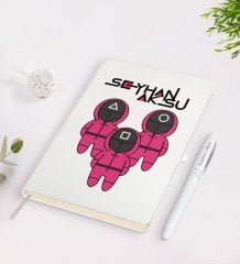 Kişiye Özel Squid Game Tasarımlı Beyaz Defter ve Kalem Seti-10