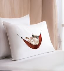 BK Gift Eğlenceli Kedi Tasarımlı Pamuklu Yastık Kılıfı-1 50x70cm , Sevgiliye Hediye, Ev Hediyesi, Tasarım Ev Tekstili