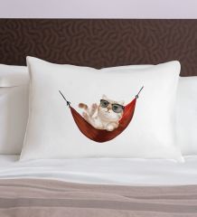 BK Gift Eğlenceli Kedi Tasarımlı Pamuklu Yastık Kılıfı-1 50x70cm , Sevgiliye Hediye, Ev Hediyesi, Tasarım Ev Tekstili