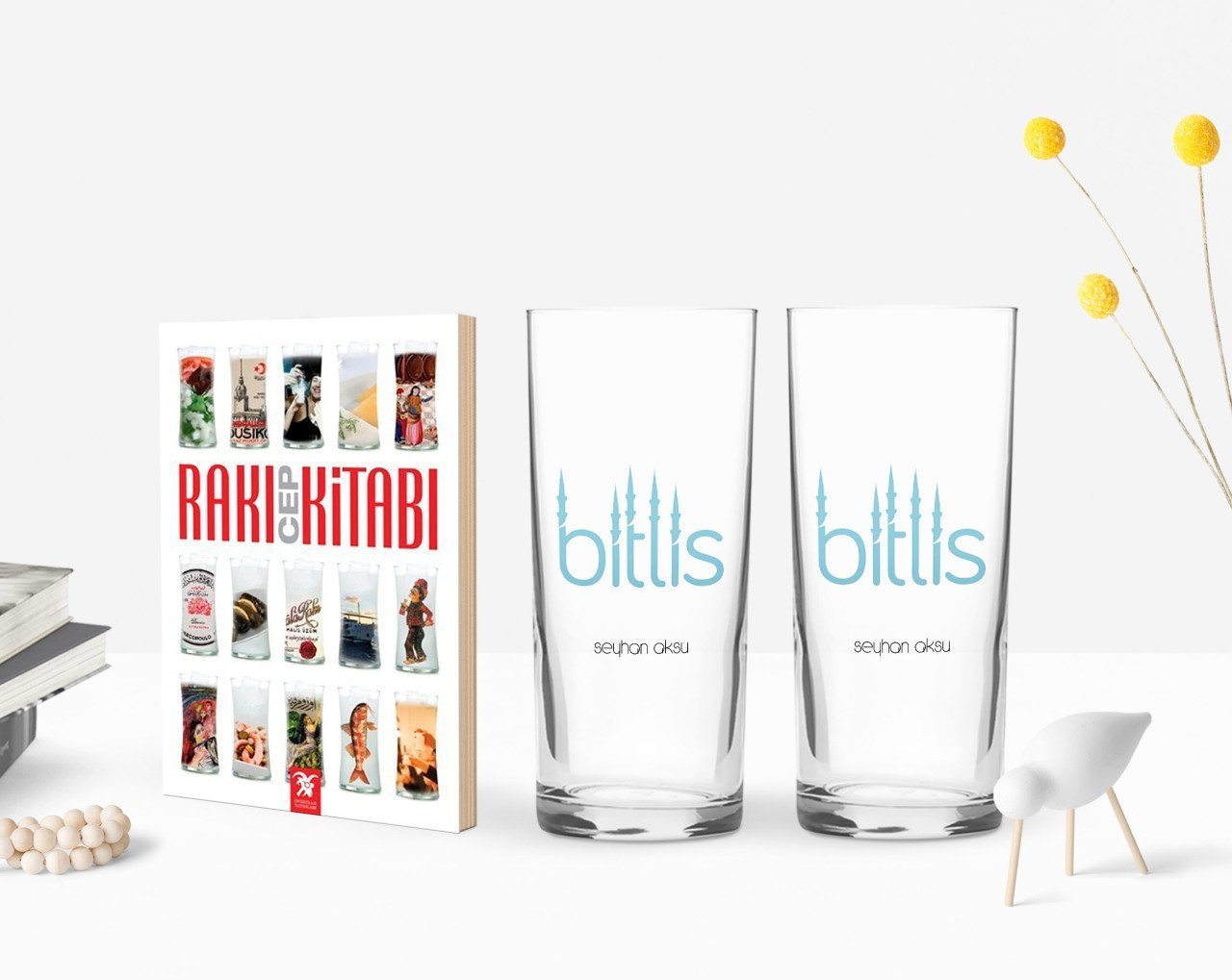 Kişiye Özel Renkli Baskılı Bitlis Tasarımlı Turistik İkili Rakı Bardağı ve Rakı Cep Kitabı Hediye Seti-1