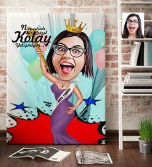 Kişiye Özel Bayan Güzellik Kraliçesi Karikatür Kanvas Tablo (70 x 100 cm.) 1