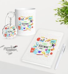 Kişiye Özel Sınıf Öğretmeni Kupa Anahtarlık Beyaz Defter Kalem Hediye Seti-10