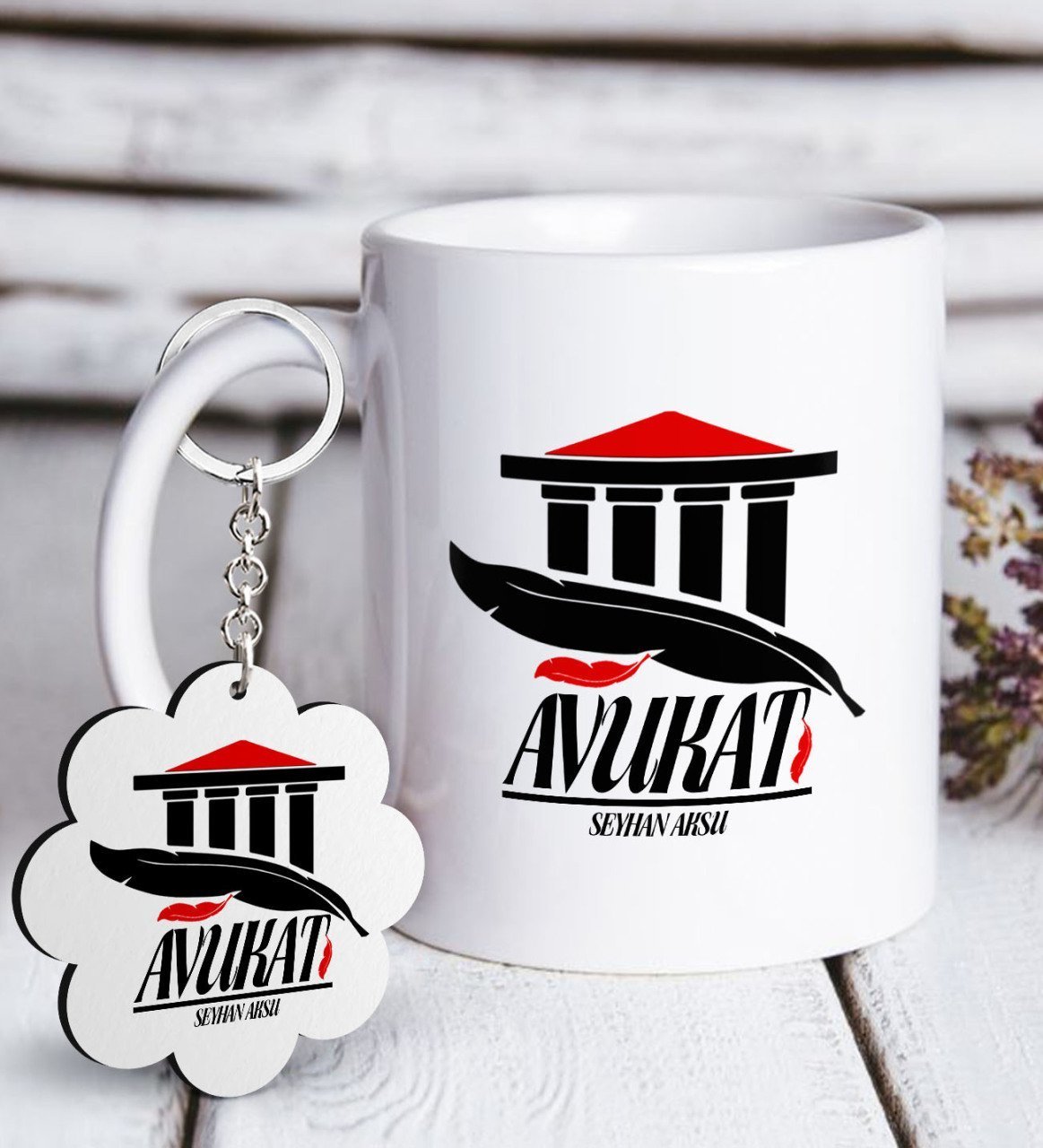 Kişiye Özel Mesleki Avukat Beyaz Kupa ve Anahtarlık Hediye Seti-3