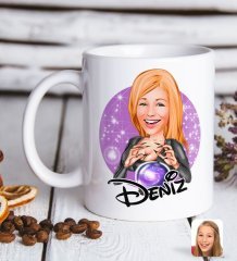 Kişiye Özel Kadın Astrolog Karikatürlü Beyaz Kupa Bardak-1