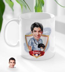 Kişiye Özel İsimli Erkek Fotoğrafçı Karikatürlü Beyaz Kupa Bardak-1