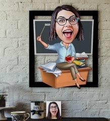 Kişiye Özel Bayan Öğretmen Karikatürlü 3D Ahşap Tablo-2