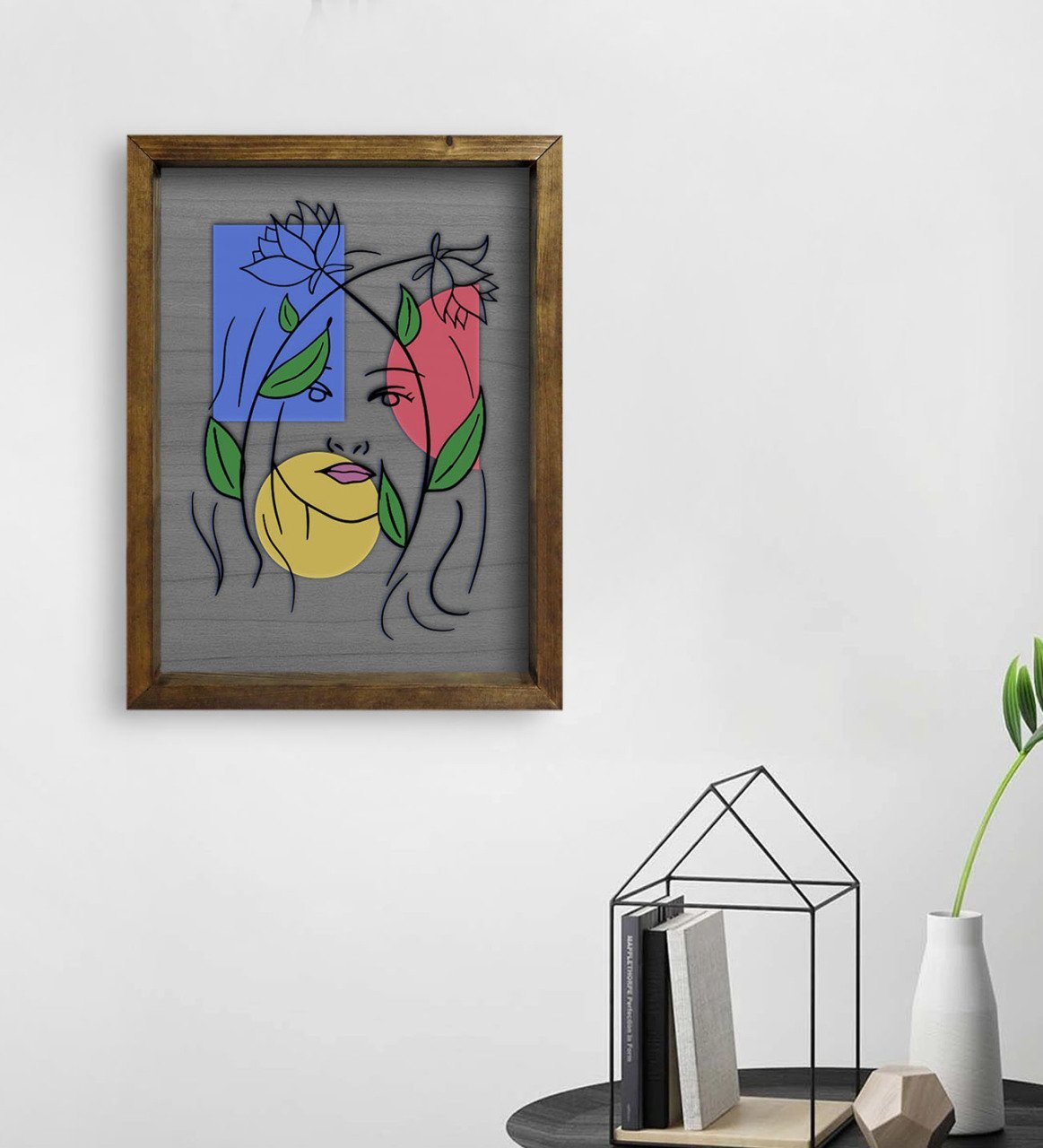 BK Home Woman Line Tasarımlı Doğal Masif Ahşap Çerçeveli Tablo 45x65cm-5