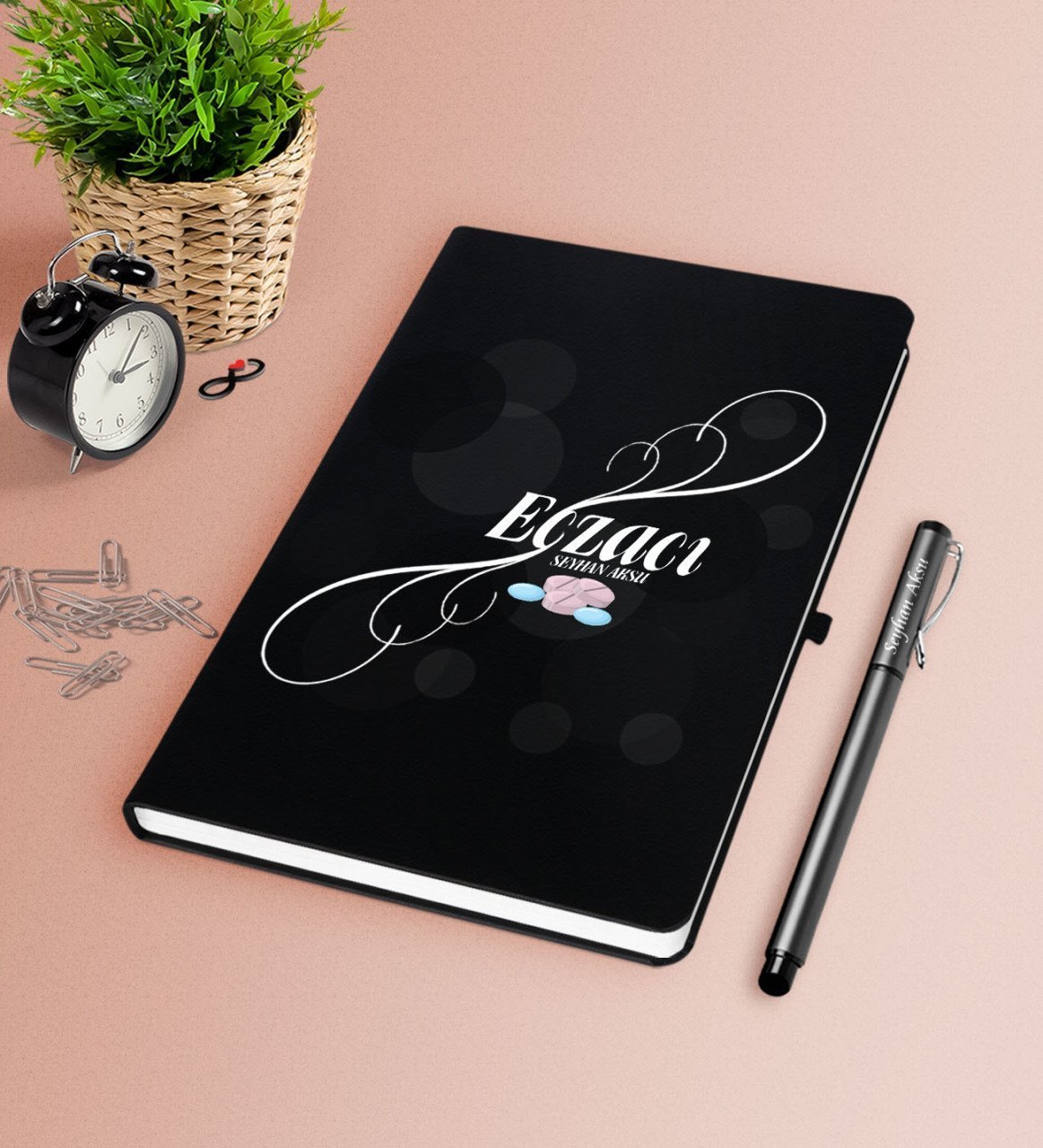 Kişiye Özel Eczacı Siyah Defter Kalem Seti-8