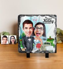 Kişiye Özel Gelin Damat Karikatürlü Dekoratif Doğal Taş - 1