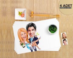 Kişiye Özel Evleniyoruz Karikatürlü 4 Adet Amerikan Servis Seti-4