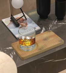 Kişiye Özel Modern Art Tasarımlı Doğal Ahşap Tabaklı Viski Bardağı Sunum Seti Model 6