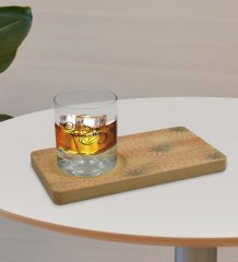 Kişiye Özel Modern Art Tasarımlı Doğal Ahşap Tabaklı Viski Bardağı Sunum Seti Model 6