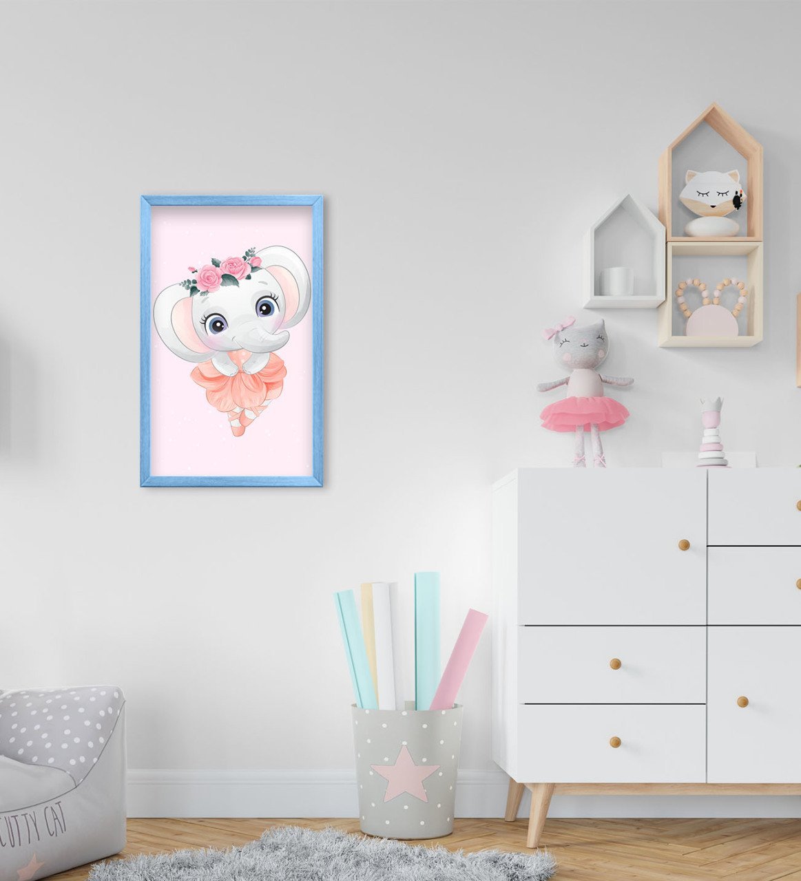 BK Home Sevimli Fil Tasarımlı Dekoratif Mavi Ahşap Çerçeveli Çocuk Odası Tablo-12