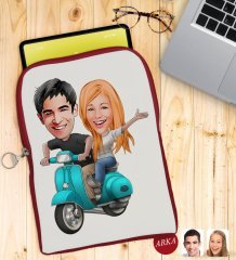 Kişiye Özel Sevgililer Karikatürlü Taşınabilir Koruyucu Tablet Kılıfı & Organizer Çanta - Kırmızı-99