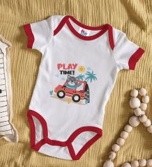 BK Kids Play Time Tasarımlı Kırmızı Bebek Body Zıbın-1
