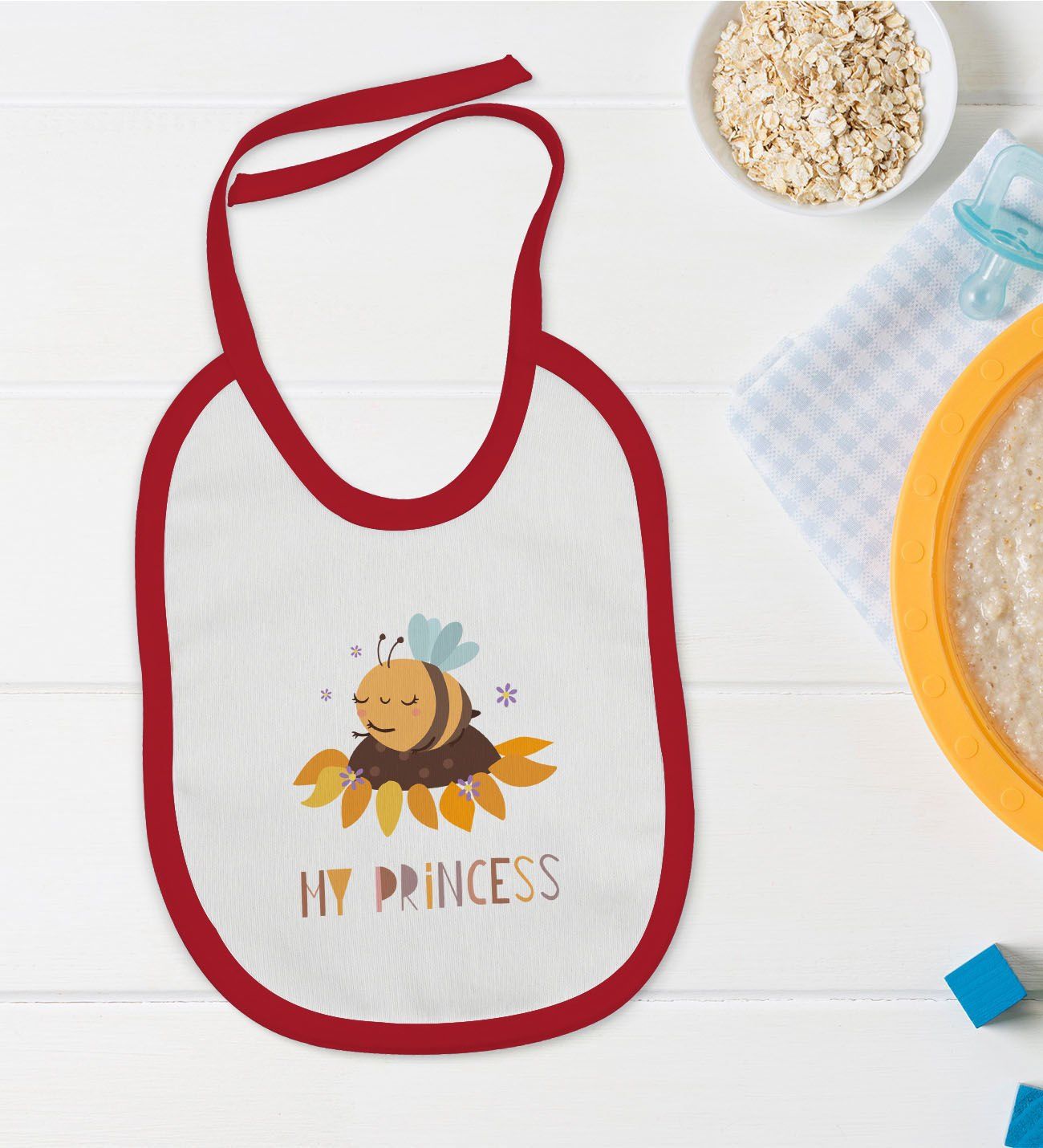 BK Kids My Princess Tasarımlı Kırmızı Bebek Mama Önlüğü-1