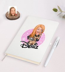 Kişiye Özel Kadın Aşçı Karikatürlü Beyaz Defter ve Kalem Hediye Seti-2