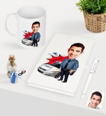 Kişiye Özel Bay Trafik Polisi Karikatürlü Beyaz Defter Kalem Kupa Seti - 2