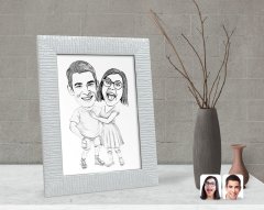 Kişiye Özel Karakalem Sevgililer Karikatürlü Dekoratif Çerçeve-80