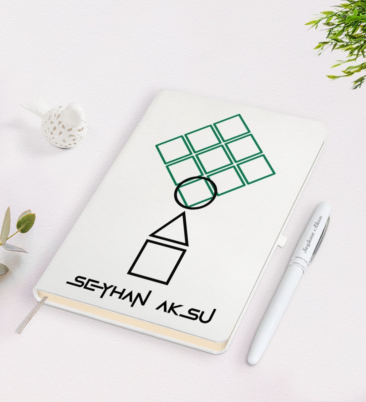 Kişiye Özel Squid Game Tasarımlı Beyaz Defter ve Kalem Seti-9