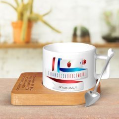 Kişiye Özel Fransızca Öğretmeni Ahşap Altlıklı Seramik Fincan - 2