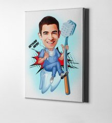 Kişiye Özel Bay Diş Hekimi Karikatür Kanvas Tablo (50 x 70 cm.) 2