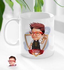 Kişiye Özel İsimli Erkek Çocuk Karikatürlü Beyaz Kupa Bardak-2
