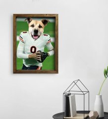 Evcil Dostlara Özel Amerikan Futbolcusu Tasarımlı Portre Doğal Masif Ahşap Çerçeveli Tablo 30x40cm-3