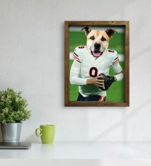 Evcil Dostlara Özel Amerikan Futbolcusu Tasarımlı Portre Doğal Masif Ahşap Çerçeveli Tablo 30x40cm-3