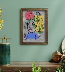BK Home Woman Line Tasarımlı Doğal Masif Ahşap Çerçeveli Tablo 45x65cm-4
