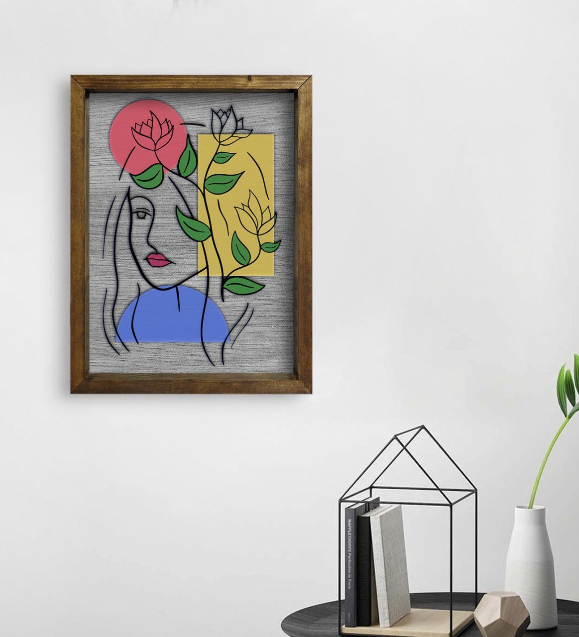 BK Home Woman Line Tasarımlı Doğal Masif Ahşap Çerçeveli Tablo 45x65cm-4