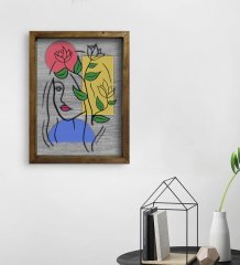 BK Home Woman Line Tasarımlı Doğal Masif Ahşap Çerçeveli Tablo 45x65cm-4