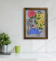 BK Home Woman Line Tasarımlı Doğal Masif Ahşap Çerçeveli Tablo 45x65cm-4