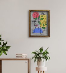 BK Home Woman Line Tasarımlı Doğal Masif Ahşap Çerçeveli Tablo 45x65cm-4
