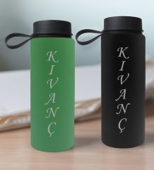 BK Gift Kişiye Özel İsimli 2’li Yeşil ve Siyah Cam Matara 500ml, Sevgiliye Hediye, İsimli Cam Matara, Sevgililer Günü