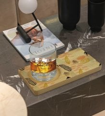 Kişiye Özel Modern Art Tasarımlı Doğal Ahşap Tabaklı Viski Bardağı Sunum Seti Model 5