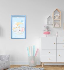 BK Home Sevimli Fil Tasarımlı Dekoratif Mavi Ahşap Çerçeveli Çocuk Odası Tablo-11