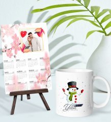 BK Gift Kişiye Özel Yılbaşı Tasarımlı Kupa Bardak ve 13x18cm Fotoğraf Kartlı Şövaleli 2023 Takvim Hediye Seti-52